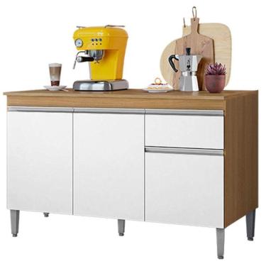 Imagem de Balcão De Cozinha Tatiane Com Tampo 120cm Amêndoa Branco - Ajl