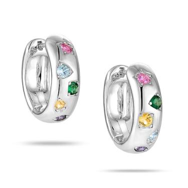 Imagem de Brincos de argola de zircônia cúbica grossa para mulheres, brincos de pressão de cristal colorido, brincos quadrados de estrela, geomérticos, acessórios de formatura para festa de casamento, Medium