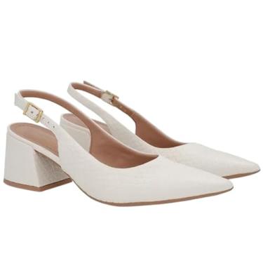 Imagem de Usaflex Sapato Slingback em Couro, Salto Médio Quadrado, Bico Fino, Fivela Dourada (Marfin, BR, Adulto, Numérico, 38)