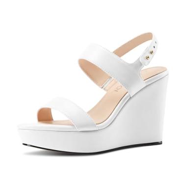 Imagem de Aachcol Sandália feminina plataforma com tira no tornozelo, bico aberto, salto alto, vestido de festa, verão, salto de 9 cm, Branco, 40