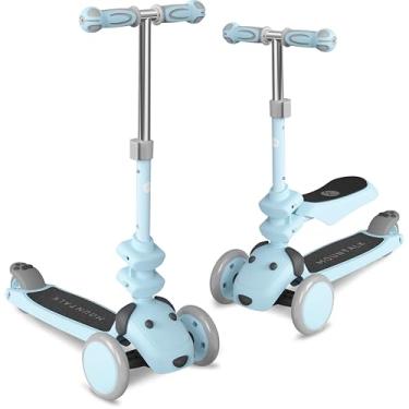Imagem de Mountalk Scooter infantil / bicicleta de equilíbrio, scooter de 3 rodas com assento, brinquedos de passeio para meninas e meninos de 1 a 6 anos (2 em 1 - azul)