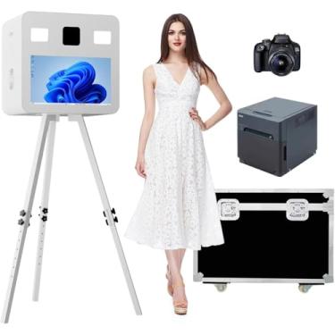 Imagem de Máquina de cabine fotográfica DSLR com tela sensível ao toque de 54,6 cm, mini PC embutido, com luz RGB para aluguel de casamento (branco, cabine fotográfica com câmera e QW410)