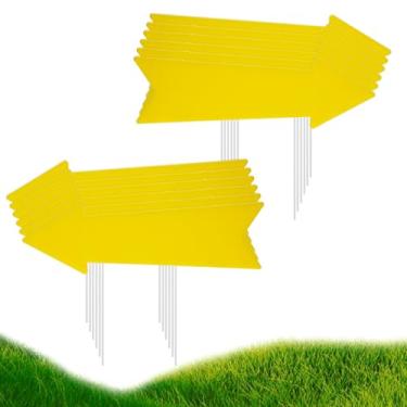 Imagem de 12 placas de seta em branco com estacas - placas direcionais amarelas de 40 x 12 cm para eventos ao ar livre, sinal de seta perfeito para casamentos, festas, vendas de garagem e casas abertas de