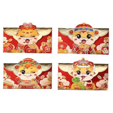 Imagem de Envelope vermelho do ano da serpente, envelopes do dinheiro da sorte, 4X pacote vermelho com padrão de fofo, Envelopes chineses para dinheiro 2025, envelopes de bolso vermelhos para casamentos, aniver