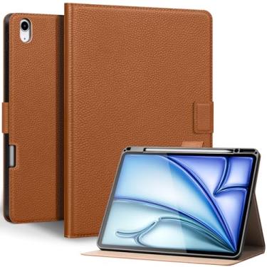 Imagem de Thryxop Capa de couro genuíno para iPad Air de 13 polegadas M3 2025 e M2 2024 | com suporte para lápis e suporte ajustável, fecho magnético, capa automática para despertar/hibernar | marrom