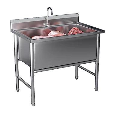 Imagem de TRGCJGH Pia de cozinha comercial de 1 compartimento, pia industrial de cozinha, pias de lavanderia de aço inoxidável e banheiras utilitárias com acessórios (120 x 60 x 80 cm)