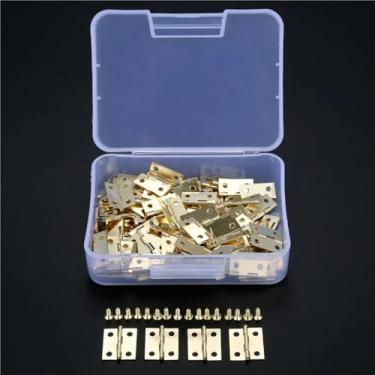 Imagem de 100 pçs/caixa dobradiça com parafusos ferro 4 furos dobradiça ângulo reto prata/ouro decoração DIY móveis 18 * 16 mm artesanato decoração móveis DIY (ouro)