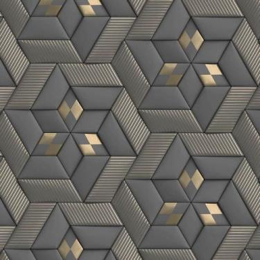 Imagem de Papel De Parede 3D Cinza E Dourado Geometrico Autocolante - LRP