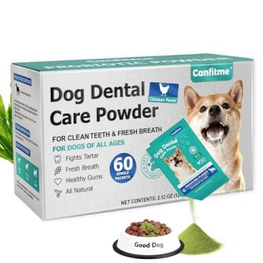 Imagem de Canfitme Pó dental para cães para limpeza de dentes, pó de limpeza de dentes de cães com removedor de probiótico e tártaro, suporte de hálito fresco, sem escovação de higiene bucal, sabor de frango
