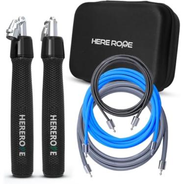 Imagem de Corda de pular Hererope 3 em 1 para homens e mulheres, 1/2.7 kg, 1/1.8 kg, conjunto de corda de pular pesada intercambiável de 1/2 kg com rolamento de esferas de precisão, aderência de couro
