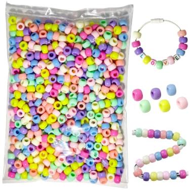 Imagem de Novas contas de pônei de arco-íris para artesanato, 800 peças de contas de acrílico para fazer joias DIY, pulseiras da amizade, acessórios de cabelo, 6 x 9 mm multicolorido (cor clara)