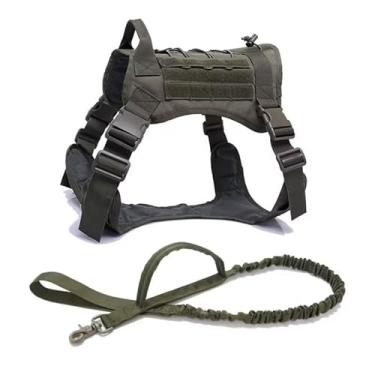 Imagem de Coleira Peitoral Tática para Cães de Porte Médio e Grande - Com Guia Reforçada e Alça de Controle(VERDE MILITAR,M)