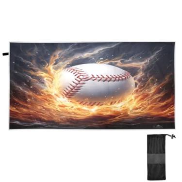 Imagem de ATTX Toalha de praia de fogo de água de beisebol 76 x 152 cm - Cobertor leve de microfibra resistente à areia de secagem rápida para piscina, ioga, academia e viagens | Esportes de banho de natação