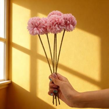 Imagem de 6 buquês de crisântemos de bola artificial, vaso de flores falsas, decoração de casa, arranjo de flores, rosa 29 cm