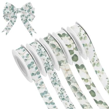 Imagem de SEHANY 5 rolos de fita de Natal 0,59 polegadas 5 jardas folhas verdes fitas de tecido festival fitas de cetim fitas decorativas de Natal para embrulho de presente faça você mesmo artesanato grinalda