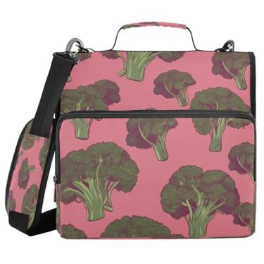 Imagem de Blueangle Fichário com zíper padrão de brócolis, bolsa de fichário de 3 anéis de 3 cm comporta 500 páginas, organizador de zíper com vários bolsos com alça ajustável e alça (349)