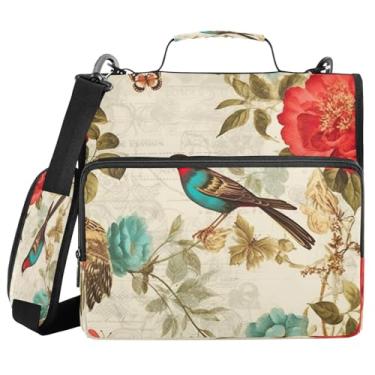 Imagem de Blueangle Pasta com zíper turquesa pássaros, bolsa de 3 anéis de 3 anéis, comporta 500 páginas, organizador de zíper com vários bolsos com alça ajustável e alça (366)