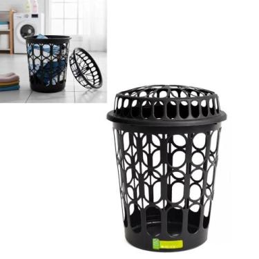 Imagem de Roupeiro Telado 30L Com Tampa Cesto Para Roupas Sujas Preto - Yeet
