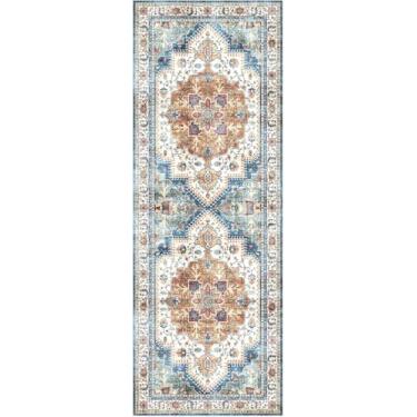 Imagem de Gertmenian Tapete de área lavável e fácil de cuidar para ambientes internos – 3 x 5 pequeno, ideal para áreas de alto tráfego na sala de estar, quarto, entrada – Erin Multi Blue, 23248