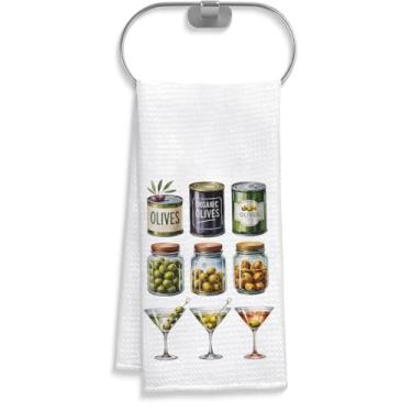 Imagem de Toalha de cozinha com ingredientes de martini sujo - decoração de casa engraçada de coquetel de oliva para amantes de coquetéis - Martini sujo bem-humorado - presente de inauguração de casa - toalha