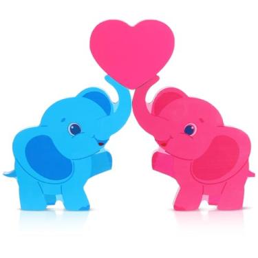 Imagem de Wesiti 3 peças decoração de elefante de madeira dos namorados placa de mesa romântica casal elefante enfeites de mesa de madeira para presentes de decoração de casa de casamento