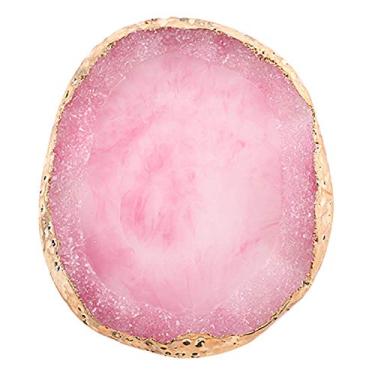 Imagem de Paleta de Pedra Ágata para Arte Unhas com Bordas Douradas Pintura Resina Cristal Suporte Ferramenta Exibição Misturar Esmaltes Pigmentos Adesivo Base Batom Sombra Olhos Uso Profissional em Salões Bele