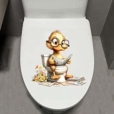 Imagem de Leniutor 1 adesivo de tampa de vaso sanitário de pato com desenho de animal fofo, adesivo autoadesivo para banheiro e porta, à prova d'água removível criativo engraçado tanque de vaso sanitário e