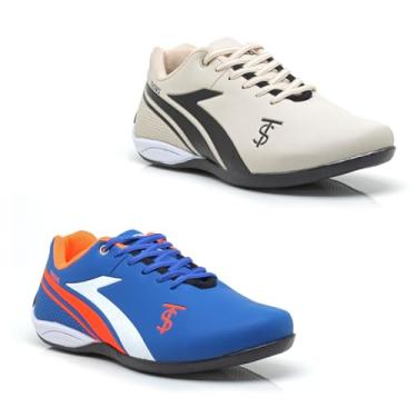 Imagem de 2 Pares Chuteira Futsal Masculina Leve Confortável Resistente Linha Premium (Bege e Azul, BR, Adulto, Numérico, 42)