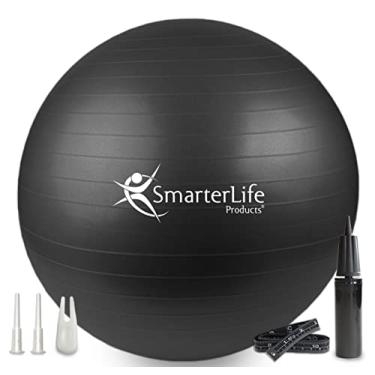 Imagem de (65 cm, Black) - Exercise Ball for Yoga, Balance, Stability from SmarterLife - Fitness, Pilates, Birthing, Therapy, Office Ball Chair, Classroom Flexible Seating - Anti Burst, No Slip, Workout Guide
