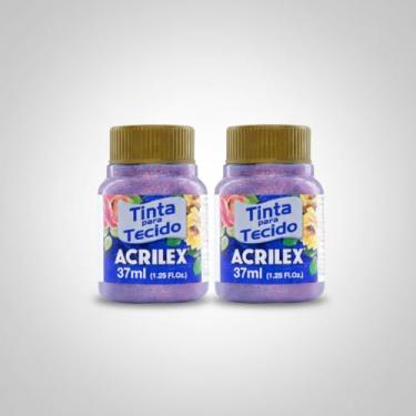 Imagem de Kit 2 Tintas para Tecido Glitter Acrilex 37ml Rose 214 | Brilho Intenso, Alta Fixação a Frio, Resistência às Lavagens e Acabamento Cintilante para Artesanato