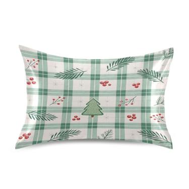 Imagem de Wassud Fronha de cetim verde xadrez de Natal para cabelo e pele fronhas de seda lisa Queen Size Capas de travesseiro respiráveis com fecho de envelope