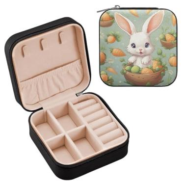Imagem de YETTASBIN Caixa de joias de ovo de coelhinho da Páscoa para adolescentes, meninas, mulheres, presente de aniversário, Natal, caixa de armazenamento portátil de couro PU, mini estojo de joias de viagem