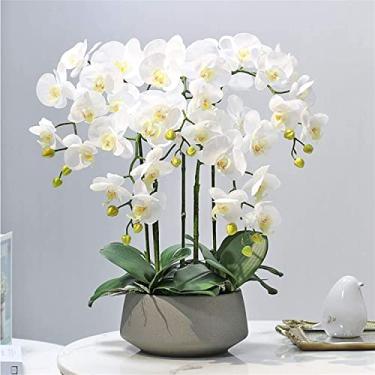 Imagem de Flor artificial com vaso orquídea artificial com vaso Phalaenopsis flores artificiais em vaso centros de mesa para sala de jantar, sala de estar