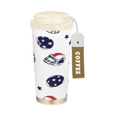 Imagem de STAYTOP Caneca de café de viagem isolada com capacete de futebol de 500 ml, copo de café reutilizável de aço inoxidável com tampa flip à prova de vazamento à prova de vazamento para escritório, escola
