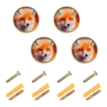 Imagem de CEBUGI Conjunto de 4 puxadores de gaveta redondos raposa com parafusos puxadores de armário de cozinha para gaveta porta guarda-roupa cômoda