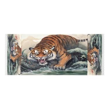 Imagem de Wassud Tiger Descends Capas de lavadora e secadora, protetor de lavadora com sacos de armazenamento, capa de geladeira à prova de poeira com bolsos para lavanderia doméstica, cozinha, 120 x 55 cm