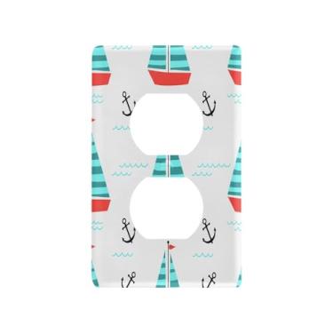 Imagem de Wassud Padrão náutico - Veleiros interruptor de luz placa decorativa para tomada placa de parede para tomadas elétricas duplex 4,53 x 2,76 polegadas