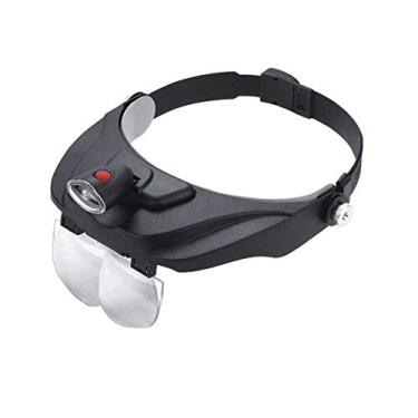Imagem de uhyOHF Lupa de cabeça, viseira de lupa de cabeça iluminada por LED, com 4 lentes substituíveis, para leitura, lupa de joias, relógio e reparo eletrônico (