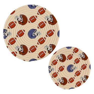 Imagem de Wassud Capacetes e bolas de futebol para pratos quentes, suportes redondos de panela, almofadas quentes de algodão, porta-copos elegantes, decoração de cozinha e acessórios, 2 peças