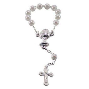 Imagem de 12 Mini Terços de Pérola com Cálice de Eucaristia - SJO, Branco