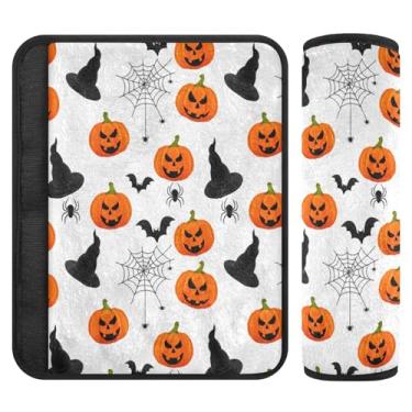Imagem de Burbuja Capa para cinto de segurança de carro Halloween Pumpkins Protetor de cinto de segurança de carro macio confortável para alça de ombro de assento, 1 par médio