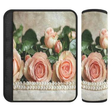 Imagem de Burbuja Capa para cinto de segurança de carro Valentine Roses Pearl Almofadas macias confortáveis para cinto de segurança de carro para alça de ombro de assento de carro, 1 par pequeno