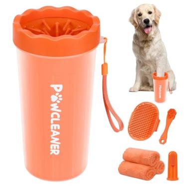 Imagem de Limpador profissional 7 em 1 para cães e gatos – Inclui 1 lavador de pata portátil, 1 escova de banho, 2 escovas de dentes para cães e 3 toalhas absorventes. Observação: serve para patas de 6 a 8 cm