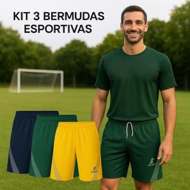Imagem de Kit Bermuda Masculina Helanca Esportiva Secagem Rápida-Masculino