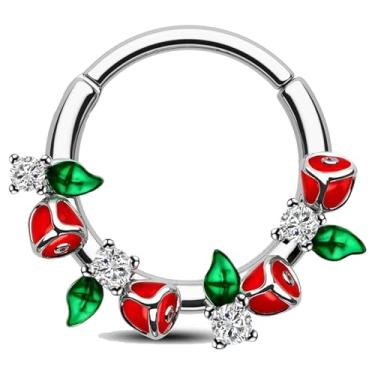Imagem de FLOGWE 16G Septum Daith Jewelry Septo Rose Nose Rings Surgical Steel Tragus Conch Helix Cartilage Lobe Piercing Joia Septo Clicker Daith Brincos para Mulheres, Aço inoxidável, Zircônia cúbica