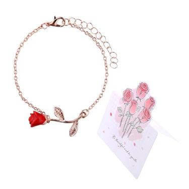 Imagem de Sudaporn Pulseira de flor de rosa para mulheres, presentes de dia das mães, esposa, esposa, namorada, presente de dia dos namorados, presente do marido, presente rosa de agradecimento com cartão