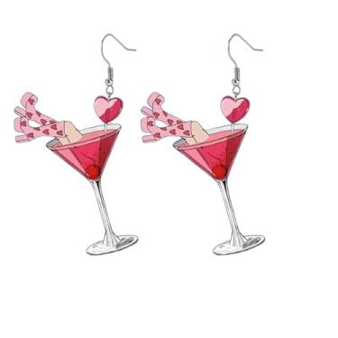 Imagem de Brincos pendentes de acrílico com coração rosa para mulheres, leve, criativo, doce, martini, copo de coquetel, brinco, moda, dia dos namorados, festa festiva, presente