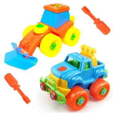 Imagem de Kit 2 Brinquedos Educativos Montar com Chave Carro e Trator - Futuro K