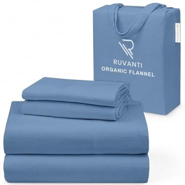 Imagem de RUVANTI Lençóis de flanela tamanho completo - Certificado GOTS 100% algodão orgânico, conjunto de 4 peças quentes, macias e respiráveis, bolso profundo, ajuste confortável, escovado duplo para todas