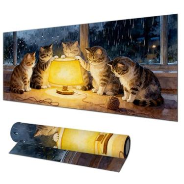 Imagem de HOMETITUTE Tapete de rato GG para jogos 81,5 x 29 cm grande teclado tapete de mesa tapete de rato de diatomita para casa e escritório, acessórios de mesa com janela aconchegante noite gato lâmpada